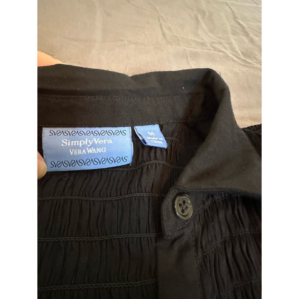 Simply Vera Wang Womens Smocked Shirt Dress Lightweight Size M Black witchy goth - Picture 9 of 15